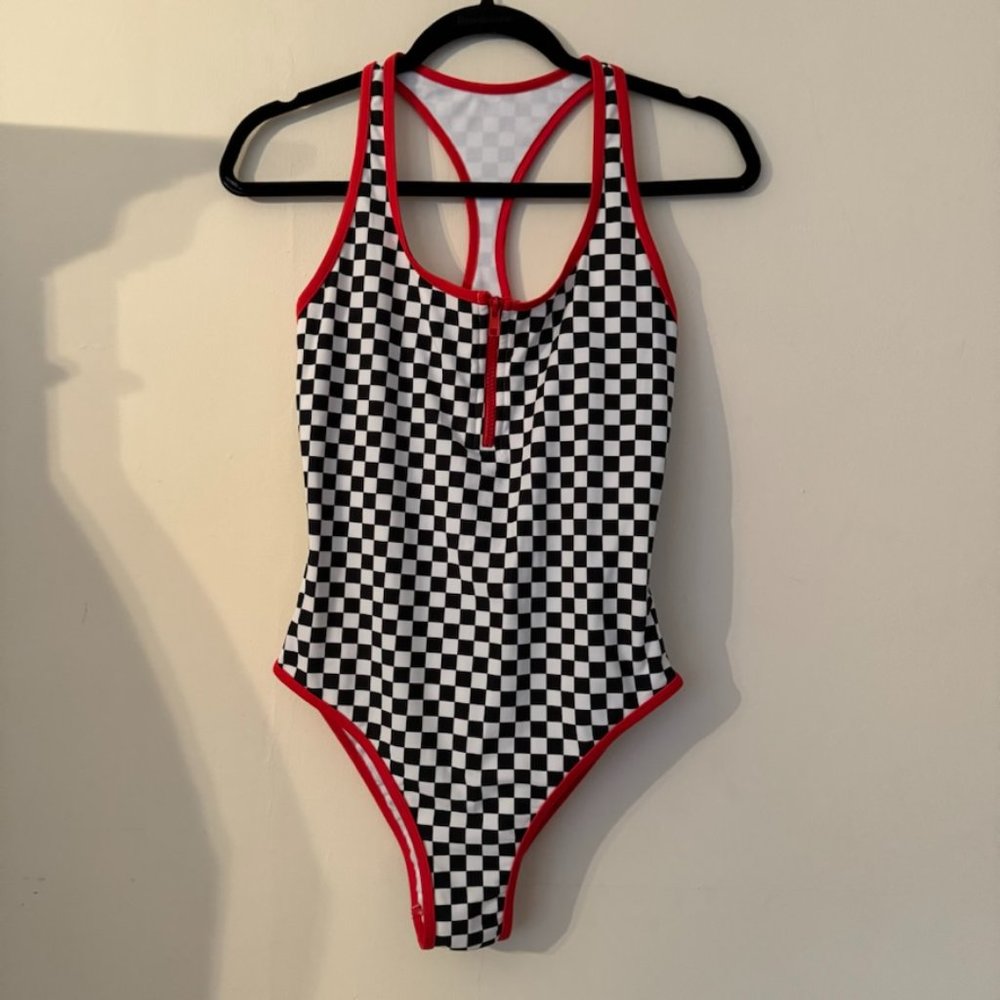 Malibu Checkered One Piece with 1/4 Zipper - Sz. M